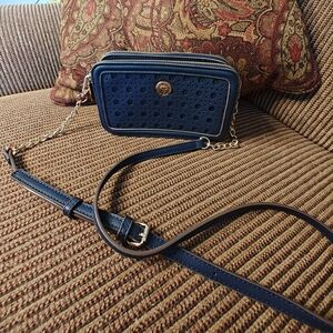 Stylish Anne Klein Blue Crossbody w/ Adjustable Strap and Gold Accents .…